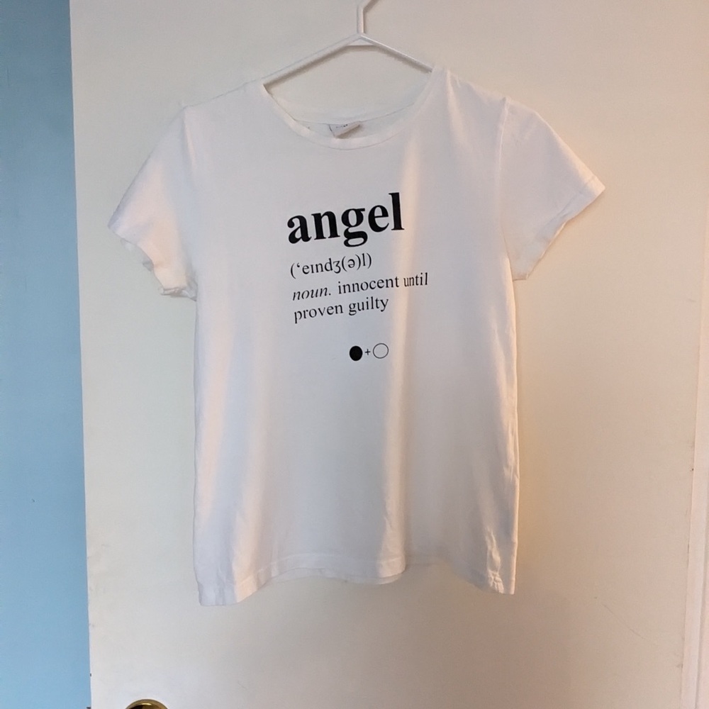 White Graphic Tee with 'Angel' Print